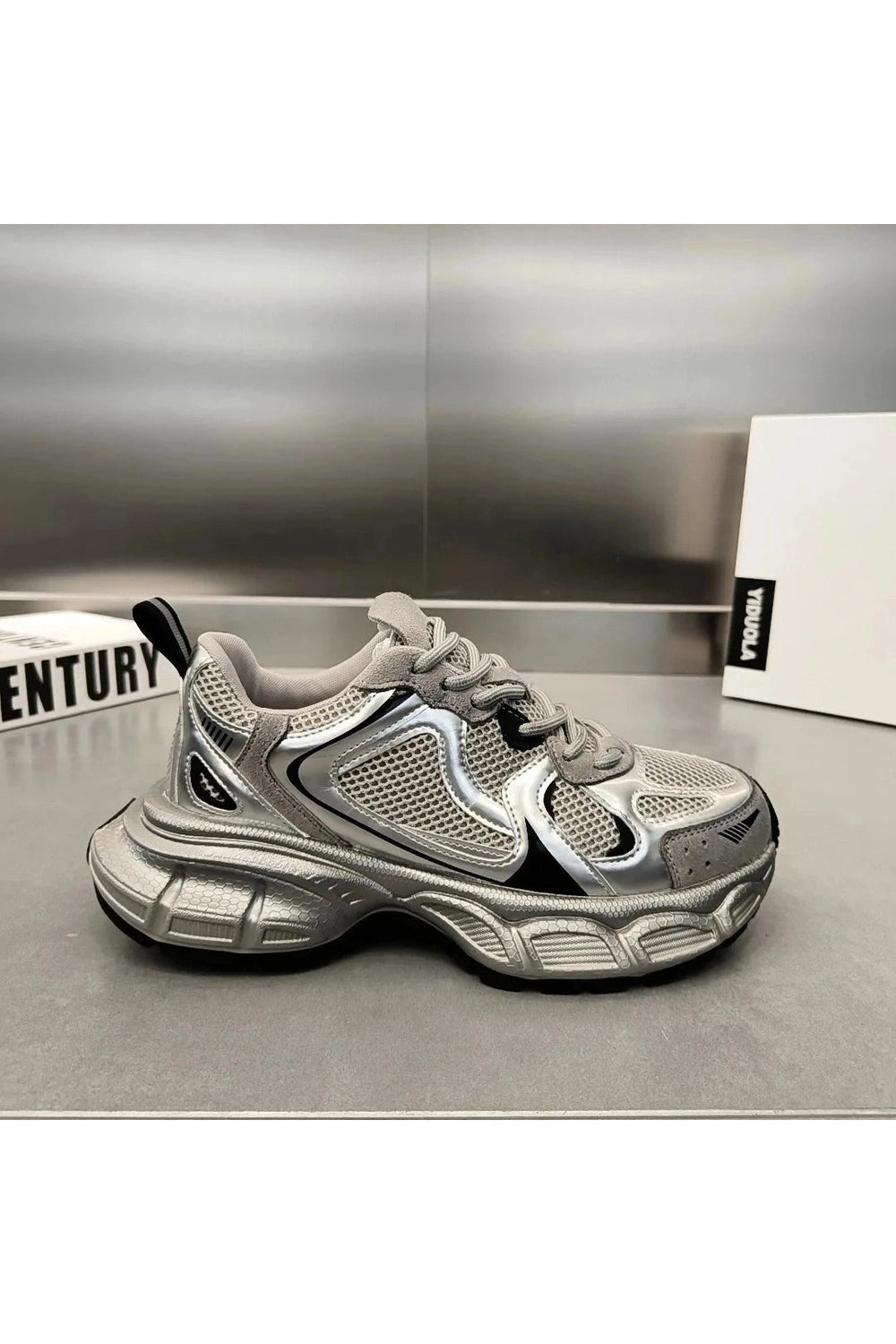 Metallic Violet Edgy Chunky Sneakers 8 Shoptery