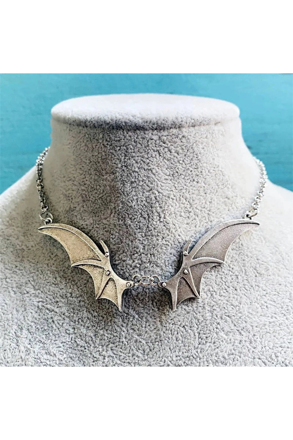 Alt Goth Midnight Bat Wing Necklace silver Shoptery