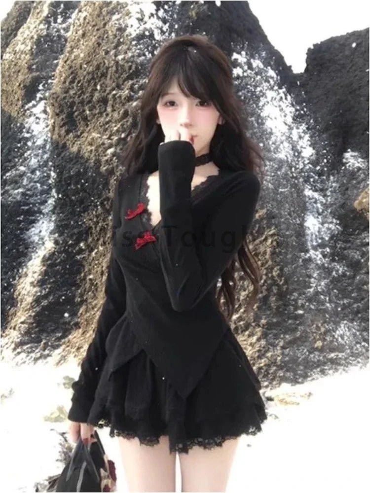 Midnight Doll Goth Long Sleeve Lace Set Shoptery