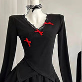 Midnight Doll Goth Long Sleeve Lace Set Only top Shoptery