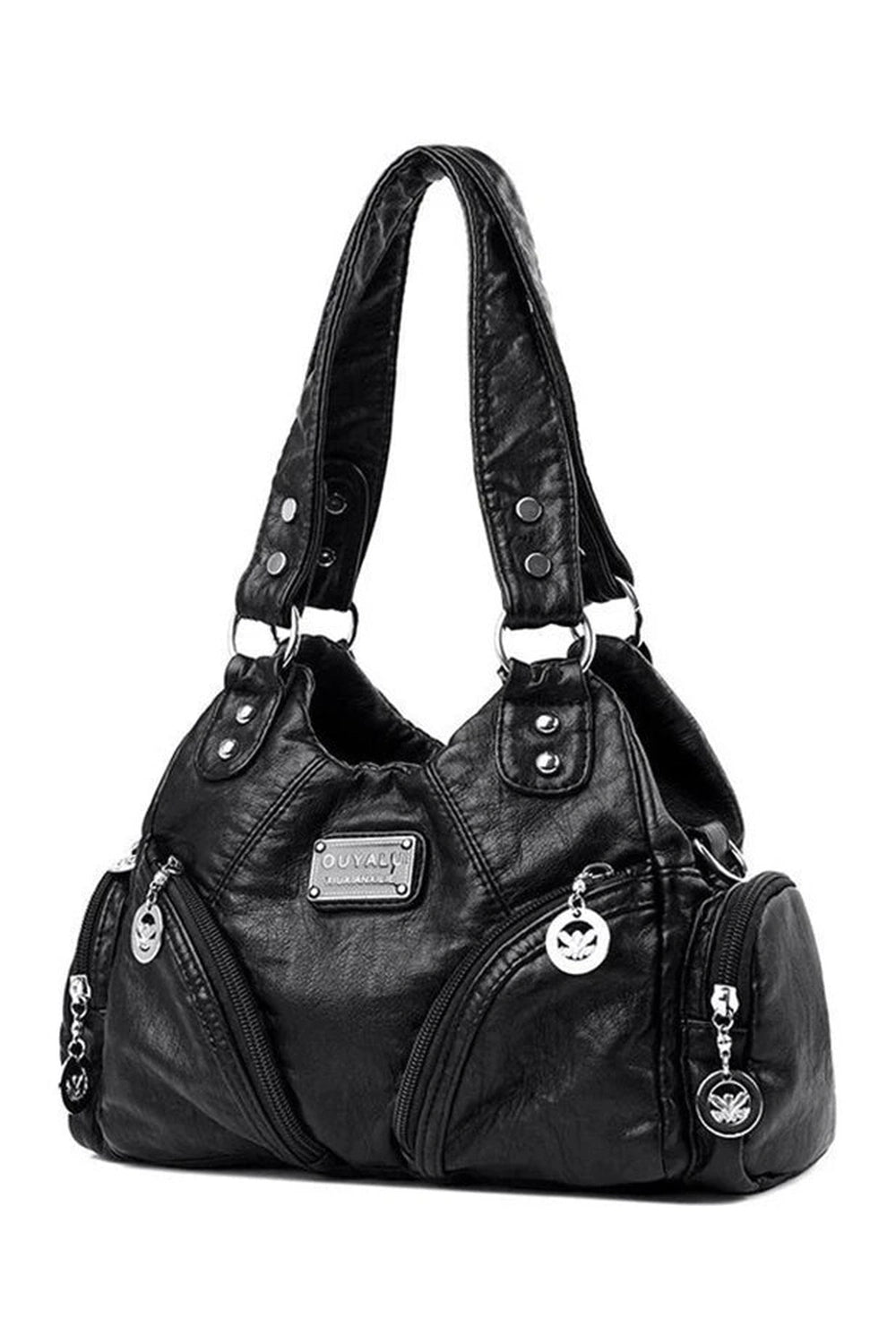 Y2k Midnight Zipper Accent Shoulder Bag black Shoptery