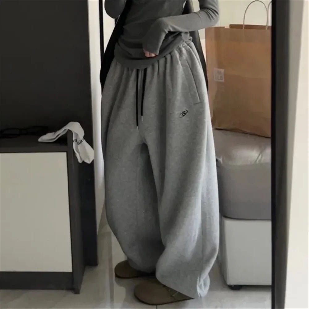 Y2k Minimalist Wide-Leg Joggers GRAY Shoptery