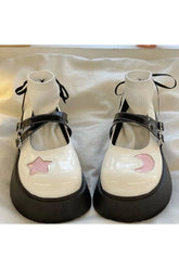 Moon & Star Kawaii Platform Mary Janes Shoes WHITE Shoptery