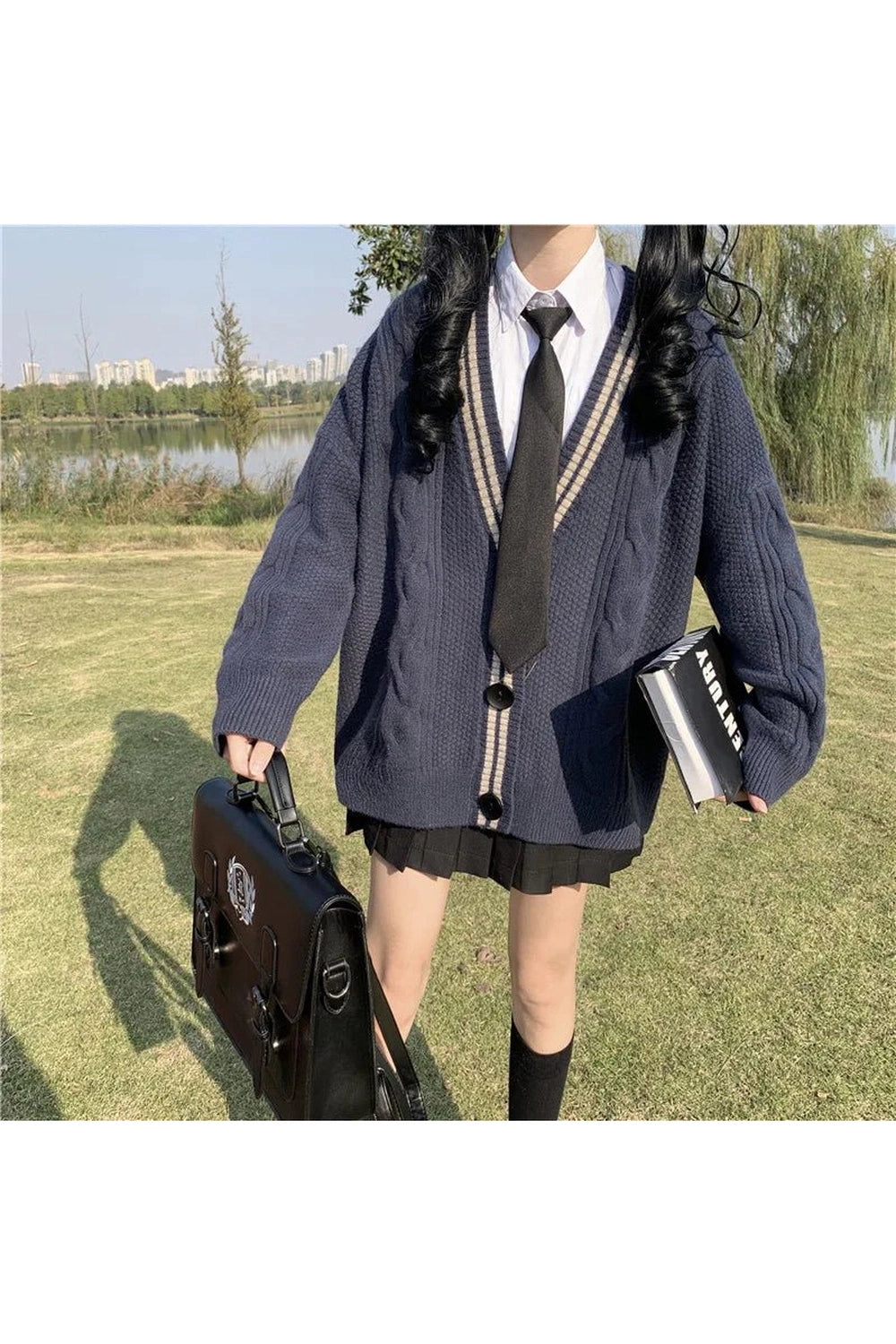 Retro Navy Preppy Varsity Cardigan Shoptery