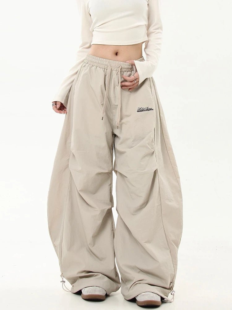 Y2k Neutral Oversized Parachute Pants Beige Shoptery