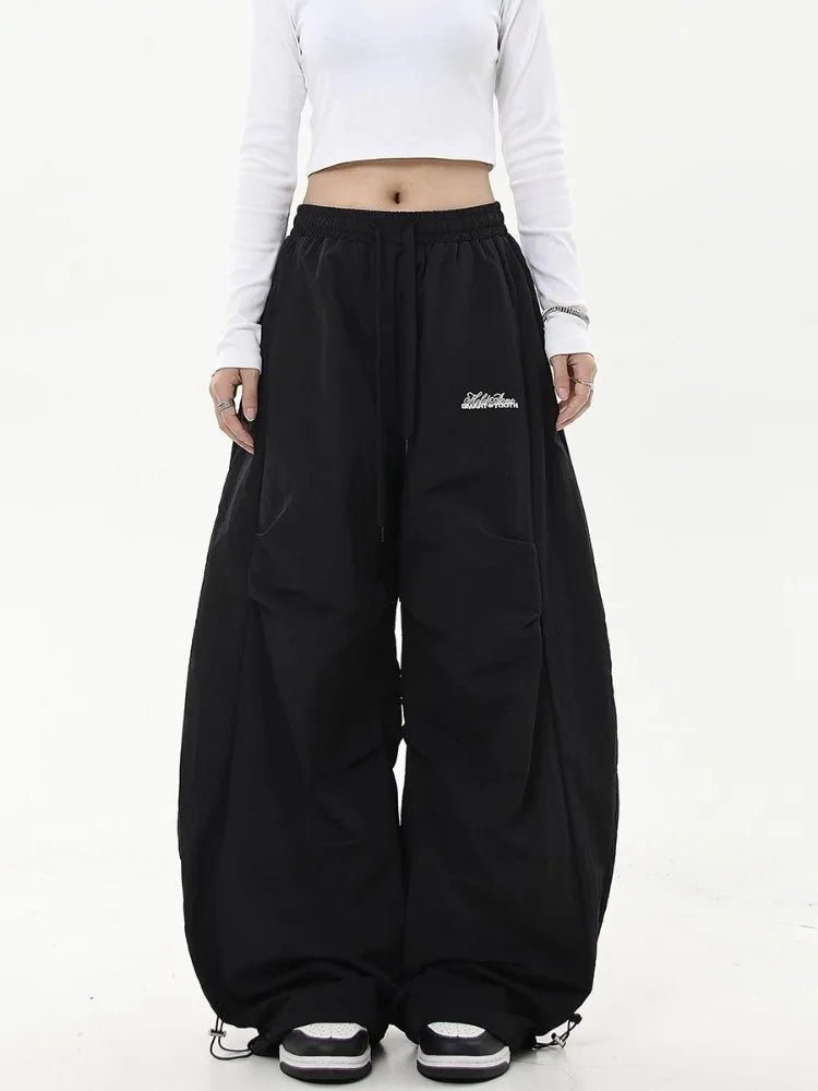 Y2k Neutral Oversized Parachute Pants Black Shoptery