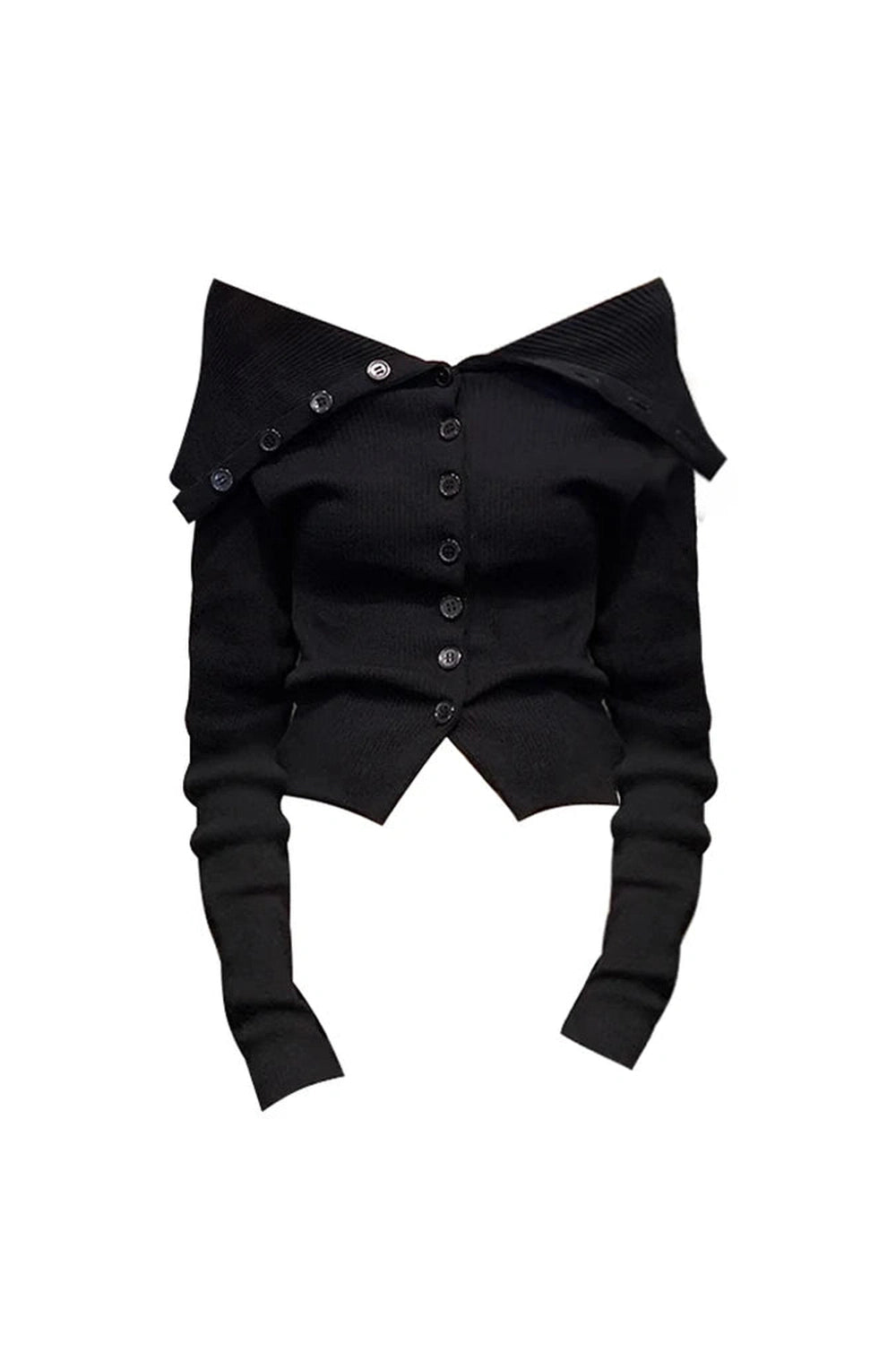 Noir Off-Shoulder Aesthetic Button-Up Cardigan Black Shoptery