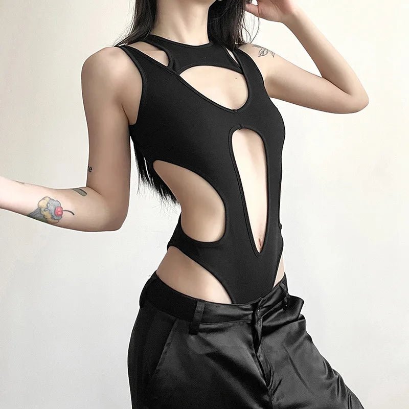 Y2k Obsidian Cutout Bodysuit Shoptery