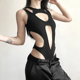 Y2k Obsidian Cutout Bodysuit Shoptery