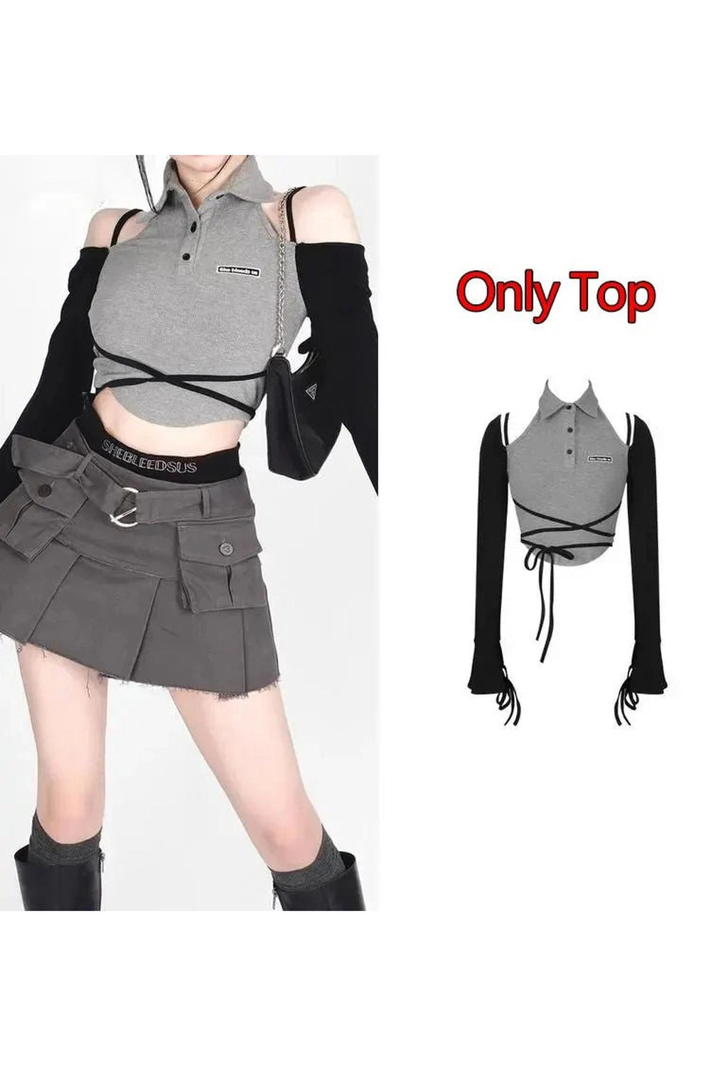 Off-Shoulder Y2k Denim Outfit Set Only Top Shoptery