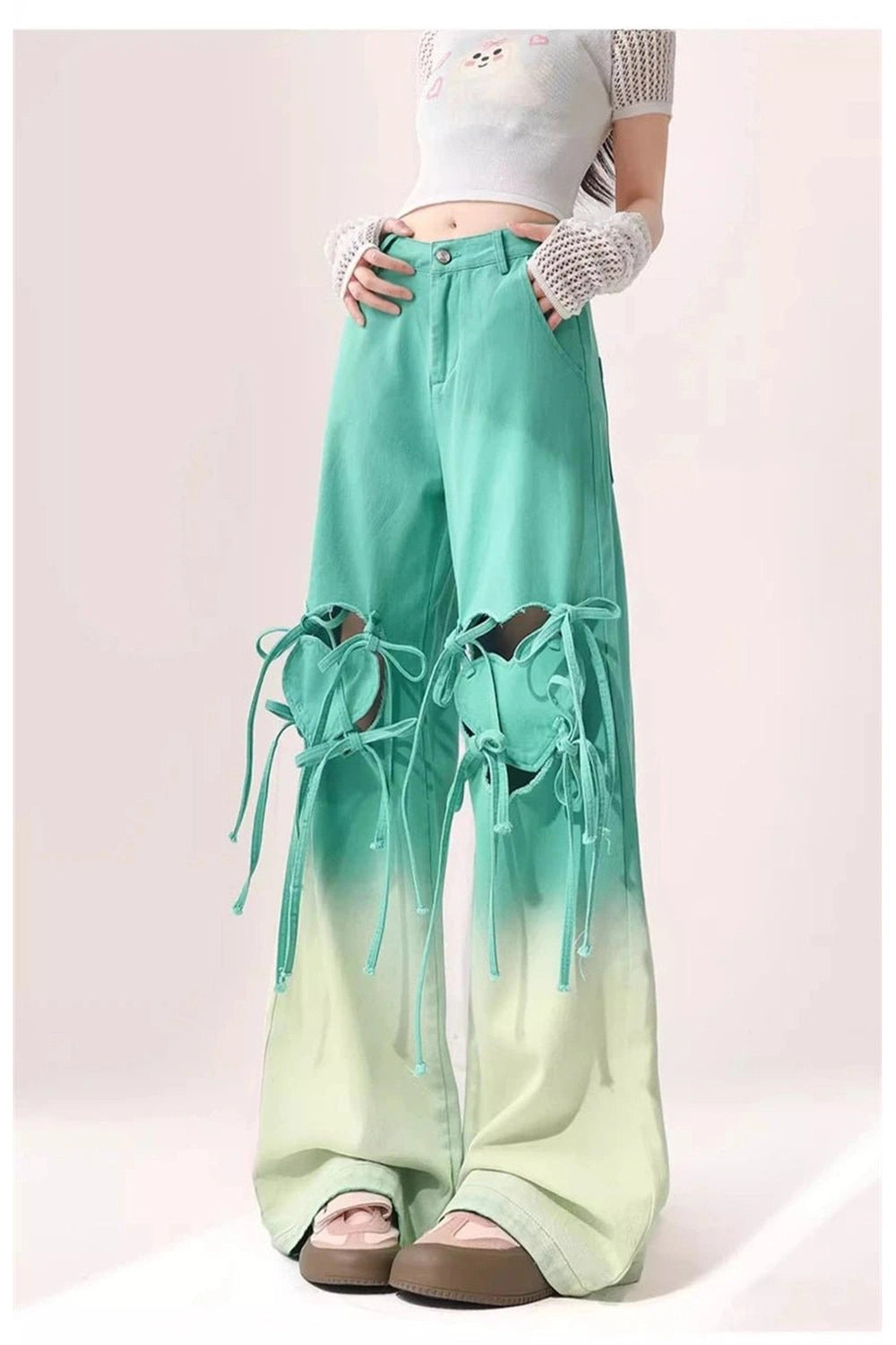 Alt Ombre Cutout Lace-Up Pants Shoptery