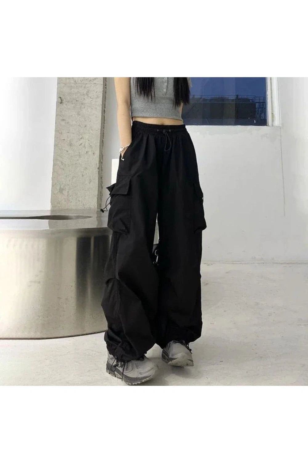 Y2k Oversized Cargo Joggers black Shoptery