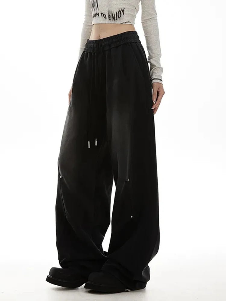 Y2k Oversized Drawstring Lounge Pants Black Shoptery
