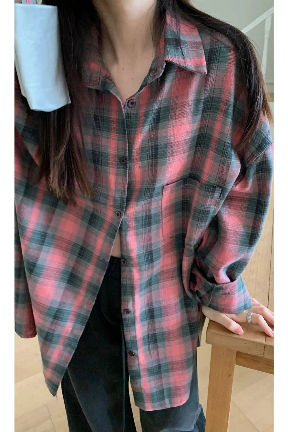 Retro Oversized Plaid Flannel Shirt Shoptery