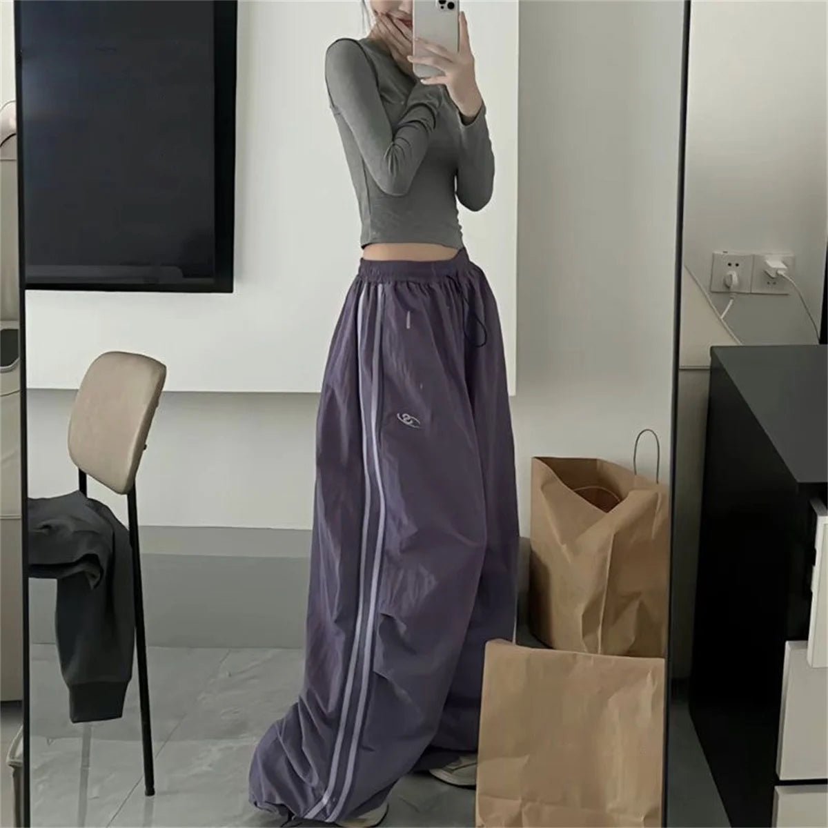 Y2k Oversized Retro Track Pants PURPLE Shoptery