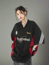 Edgy Oversized Varsity Sport Jersey Top Black Shoptery