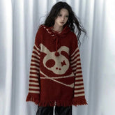 Panda Alt Punk Fringed Sweater red Shoptery