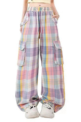 Pastel Cute Plaid Cargo Pants Shoptery