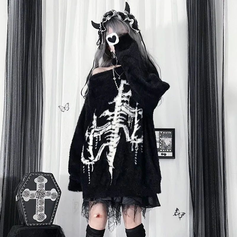Phantom Skeleton Alt Goth Knit Sweater Shoptery
