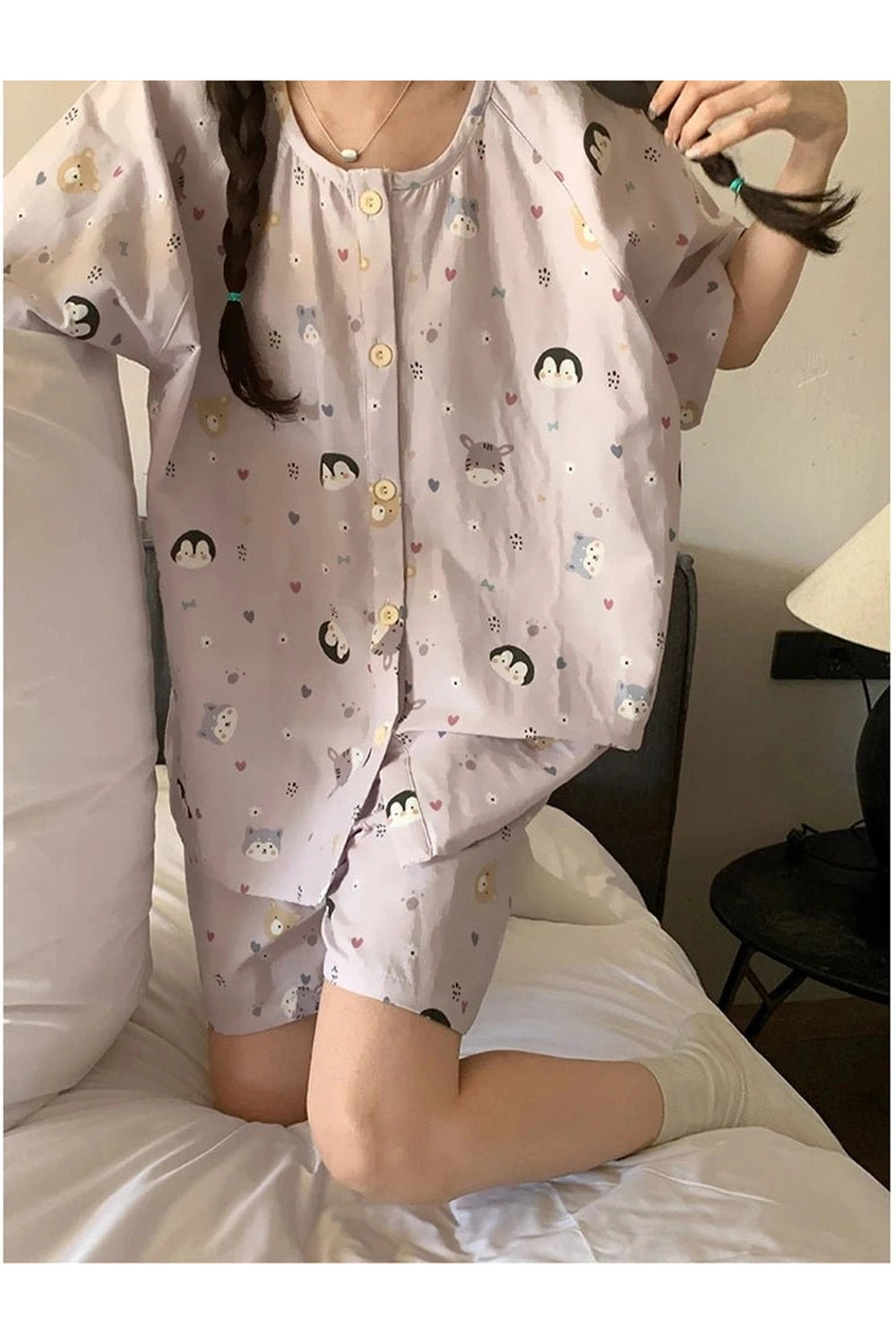 Kawaii Pink Penguin Cotton Pajamas Shoptery