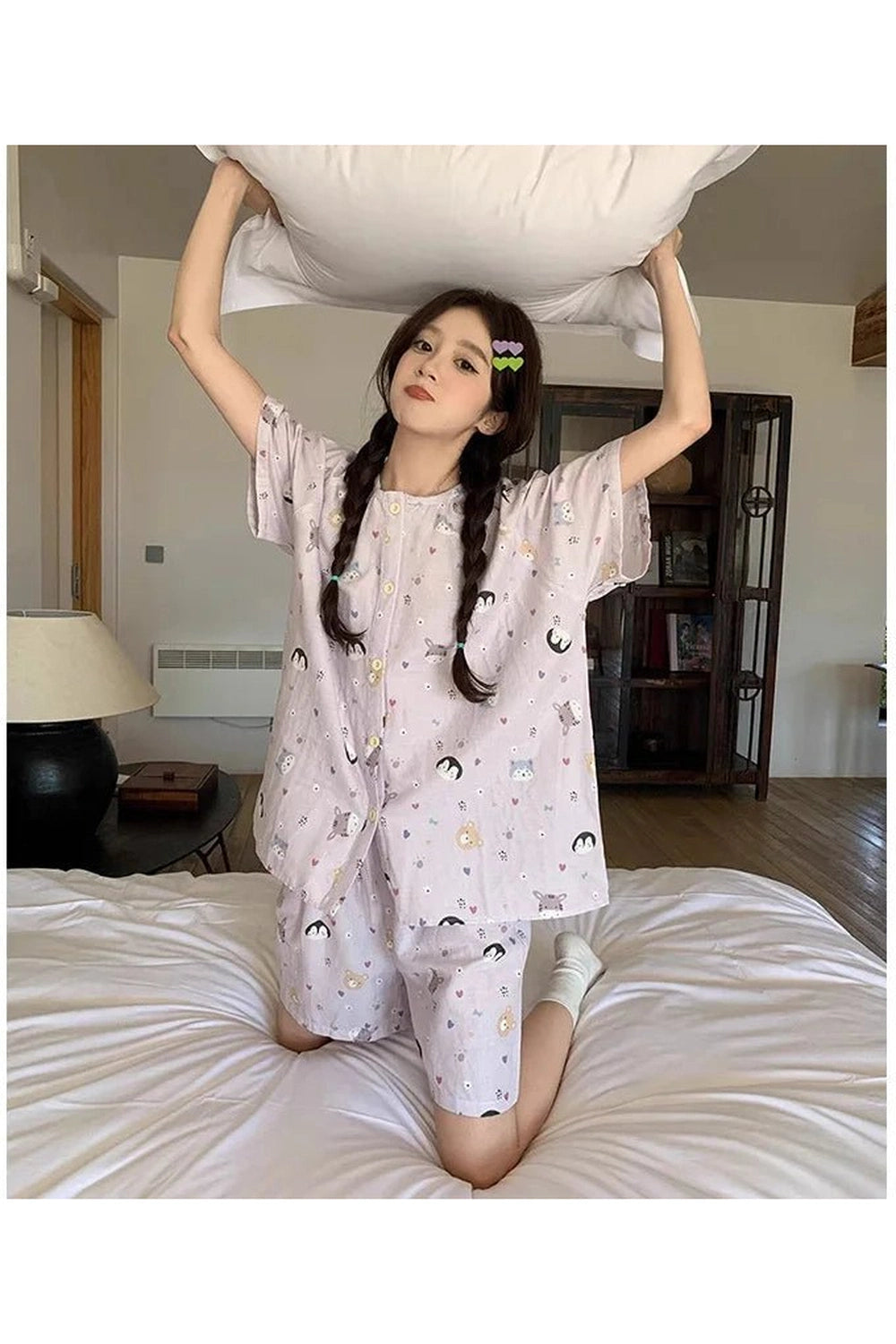 Kawaii Pink Penguin Cotton Pajamas Shoptery