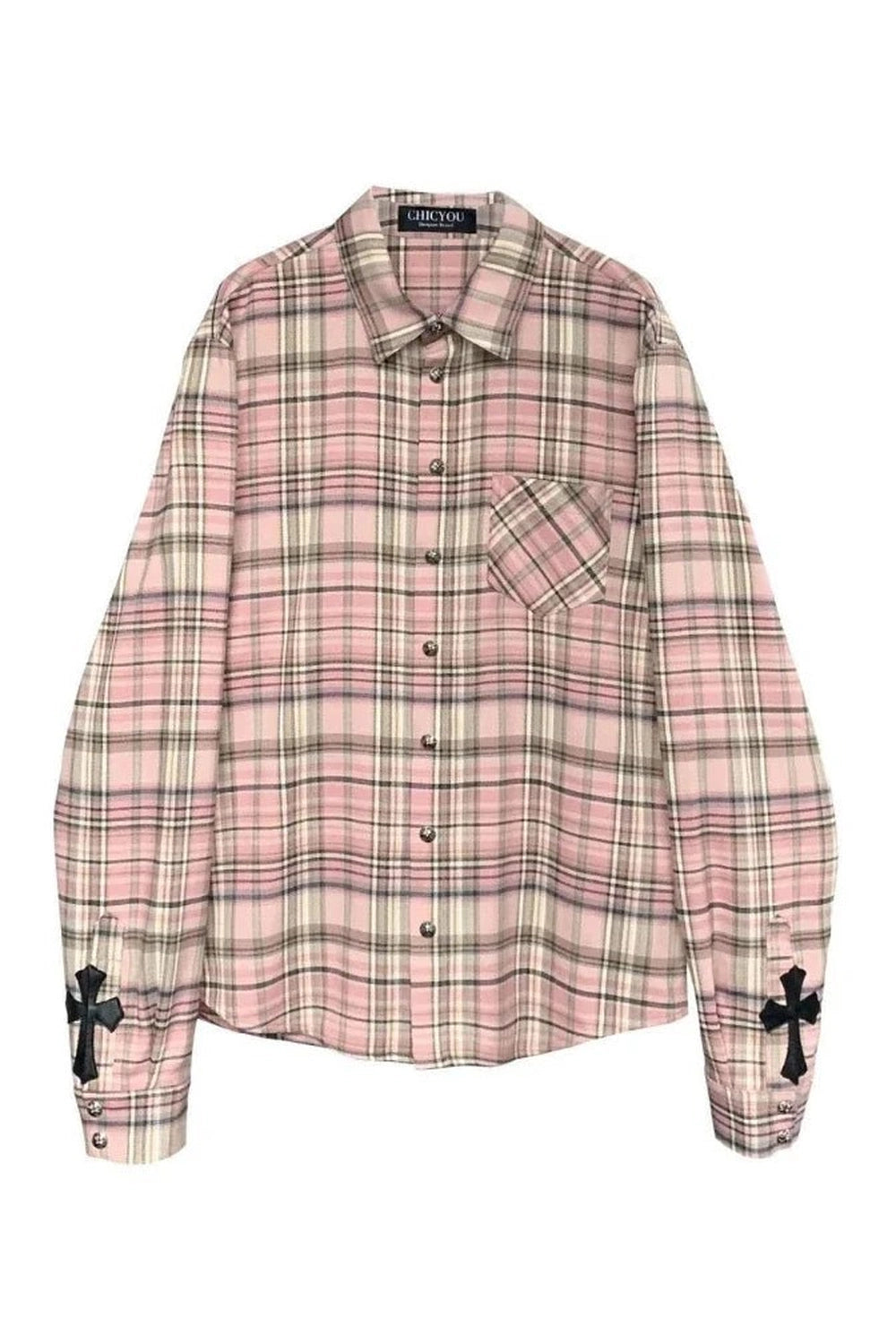 Retro Pink Plaid Button Up Shirt Pink Shoptery