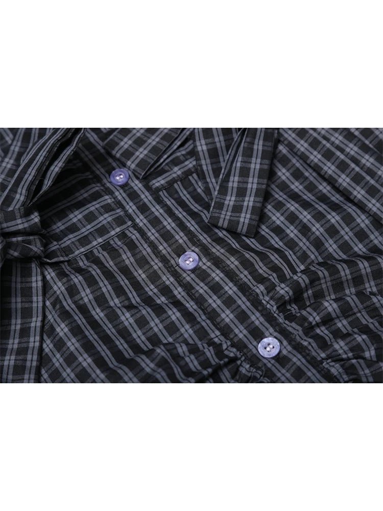 Retro Plaid Bow Accent Shirt Shoptery