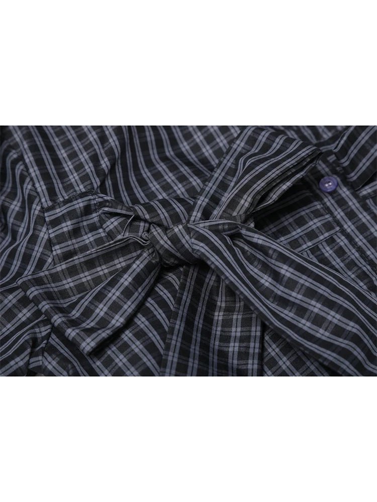 Retro Plaid Bow Accent Shirt Shoptery