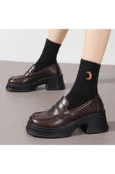 Retro Platform Leather Shoes Dark brown Shoptery