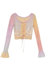 Fall Rainbow Gradient Lace Cardigan Pink Shoptery
