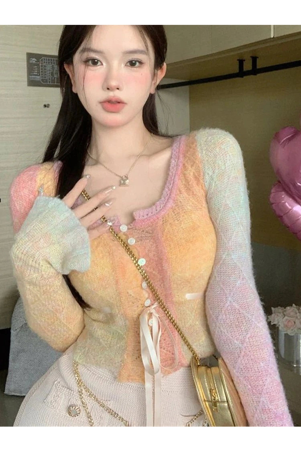 Fall Rainbow Gradient Lace Cardigan Shoptery