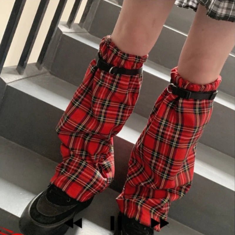 Rebel Tartan Buckle Alt Leg Warmers plaid One Size Shoptery