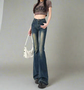 Y2k Retro Embroidered Flare Jeans Blue Shoptery
