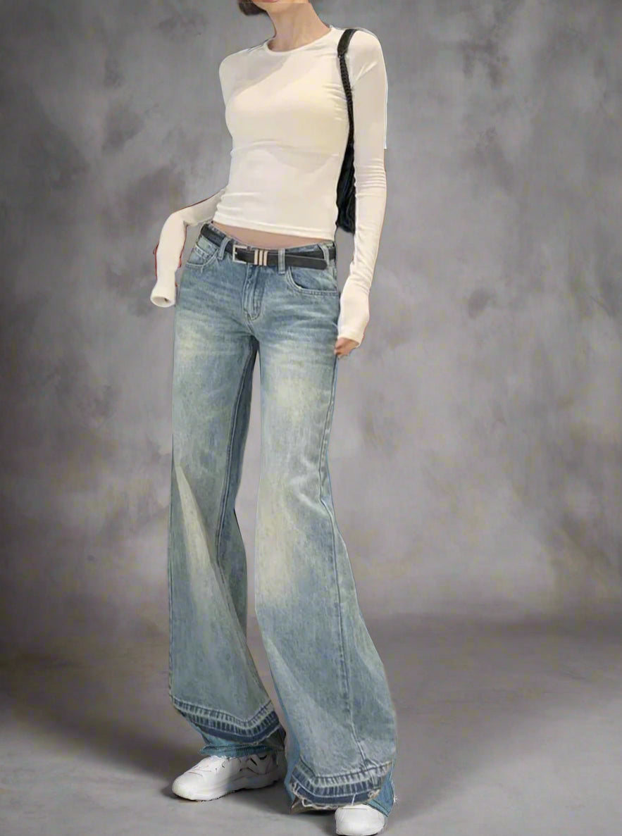 Y2k High-Waisted Wide-Leg Jeans Blue Shoptery