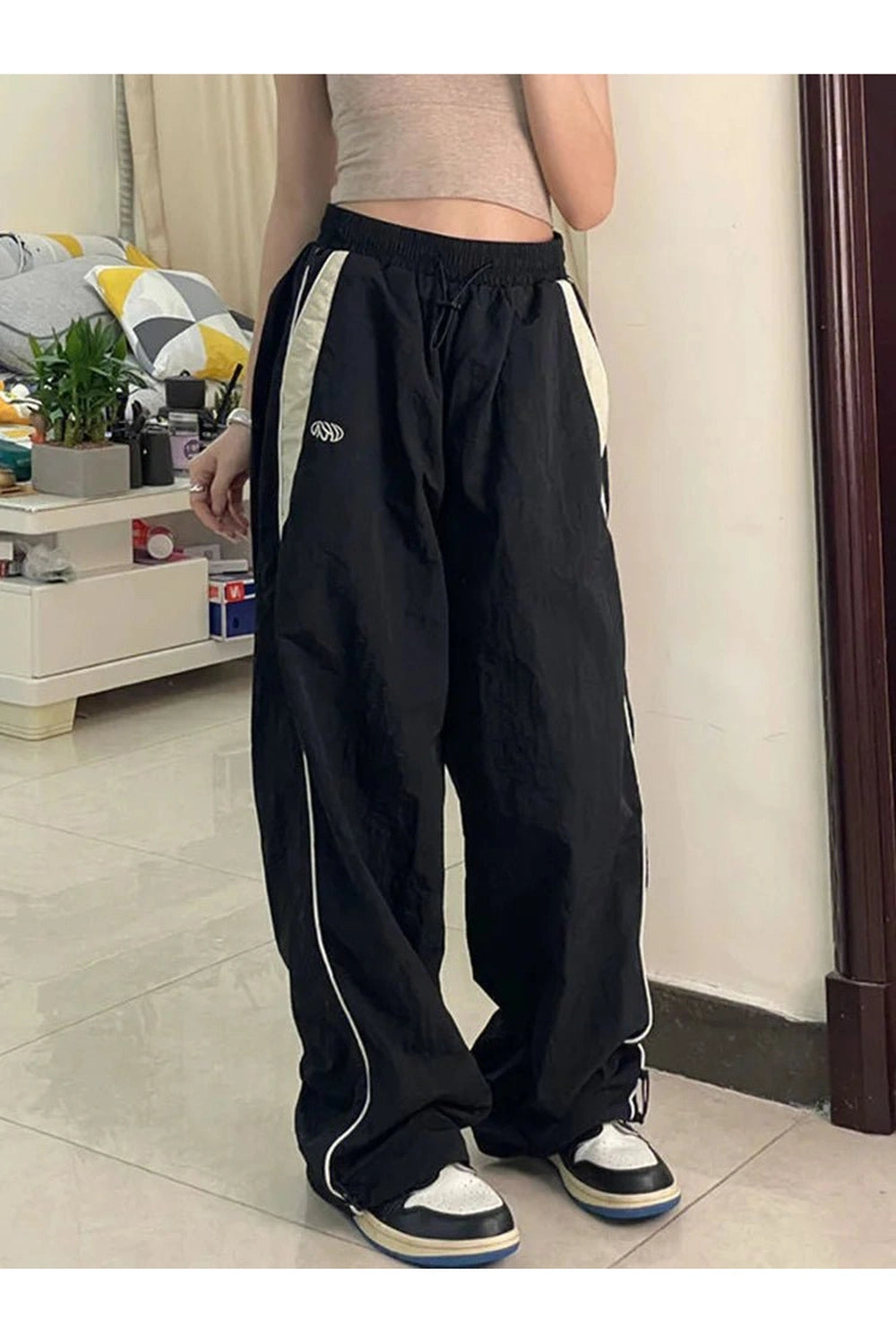 Retro Solid Drawstring Trousers Shoptery