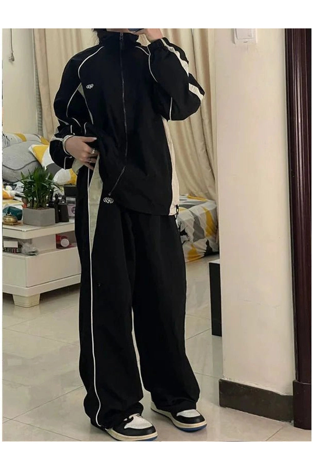 Retro Solid Drawstring Trousers Shoptery