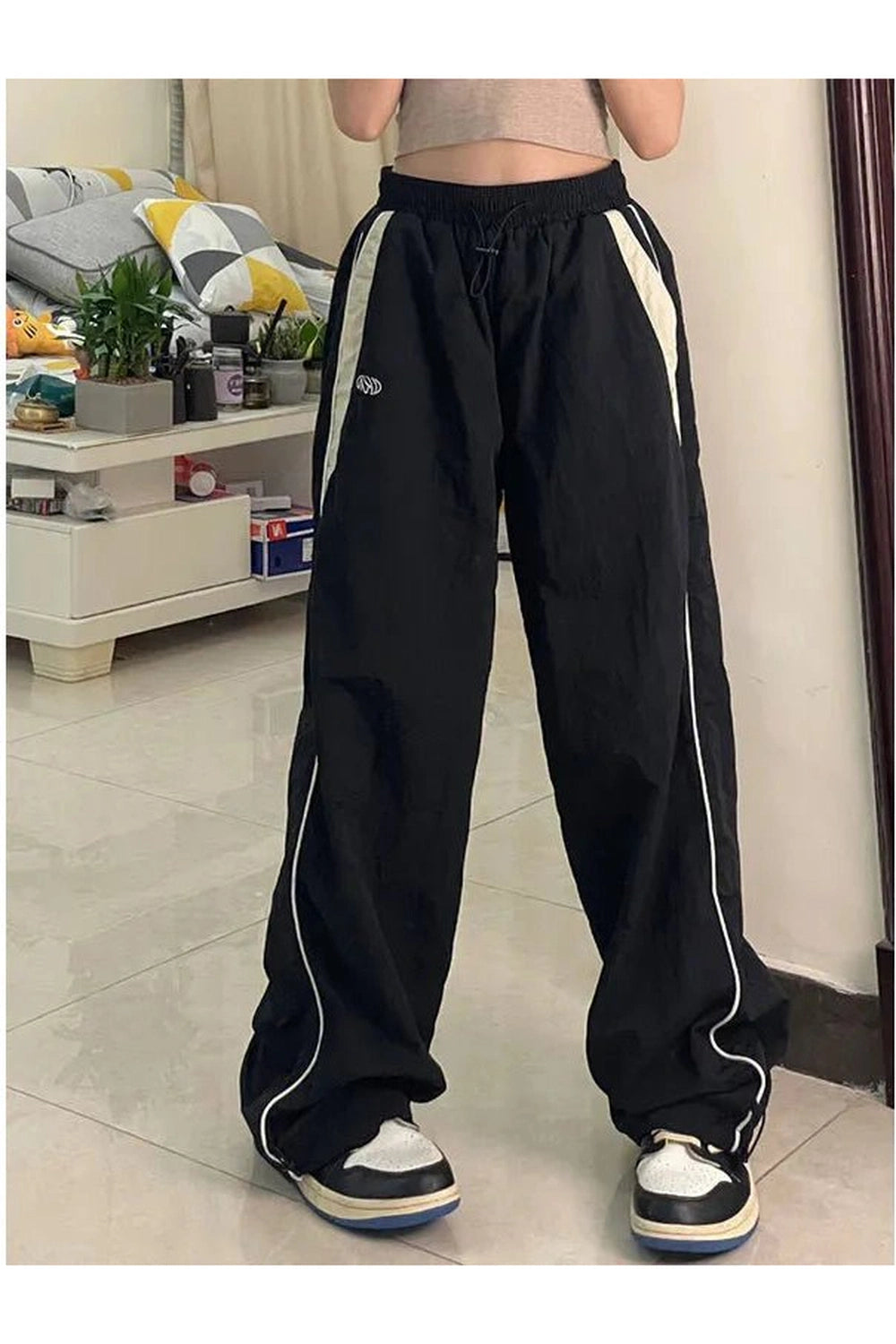 Retro Solid Drawstring Trousers Shoptery
