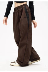 Retro Solid Drawstring Trousers brown Shoptery
