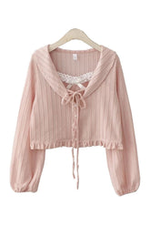 Coquette Ribbon Charm Cropped Blouse Pink One Size Shoptery