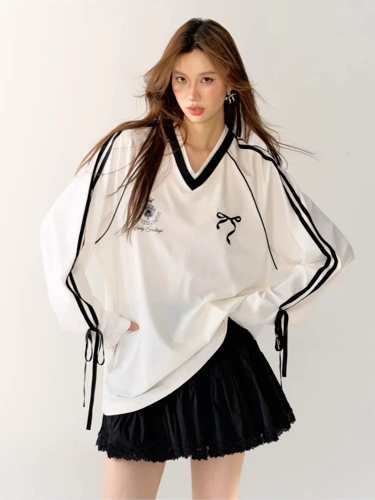 Ribbon Play Aesthetic Oversized Jersey Top Shoptery