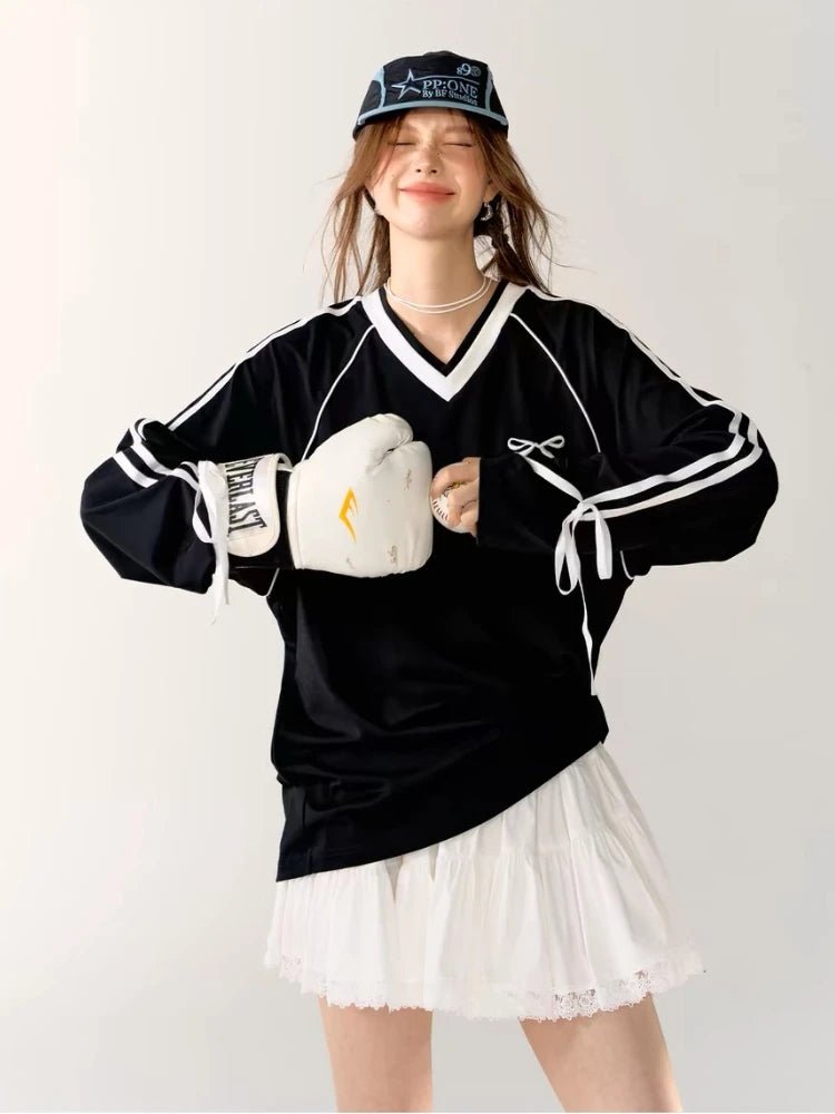 Ribbon Play Aesthetic Oversized Jersey Top Shoptery