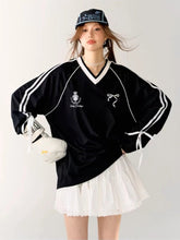 Ribbon Play Aesthetic Oversized Jersey Top Black Shoptery