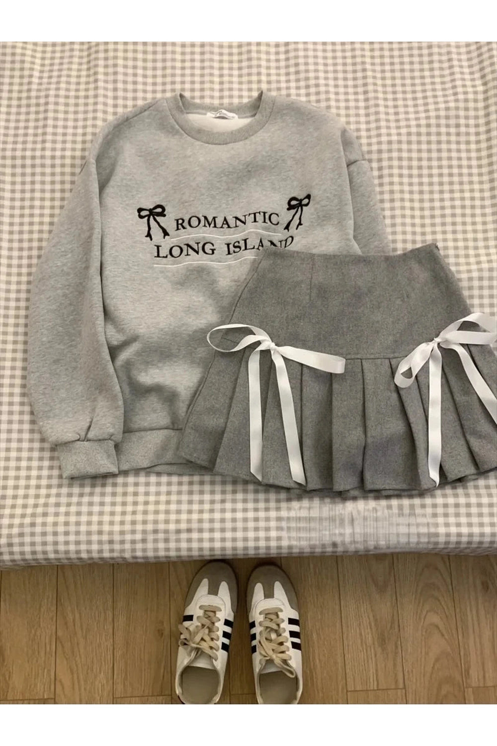 Acubi Romantic Ribbon Sweatshirt and Skirt Outfit Set Shoptery