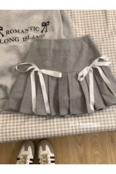 Acubi Romantic Ribbon Sweatshirt and Skirt Outfit Set K-Grey pleated skirt Shoptery