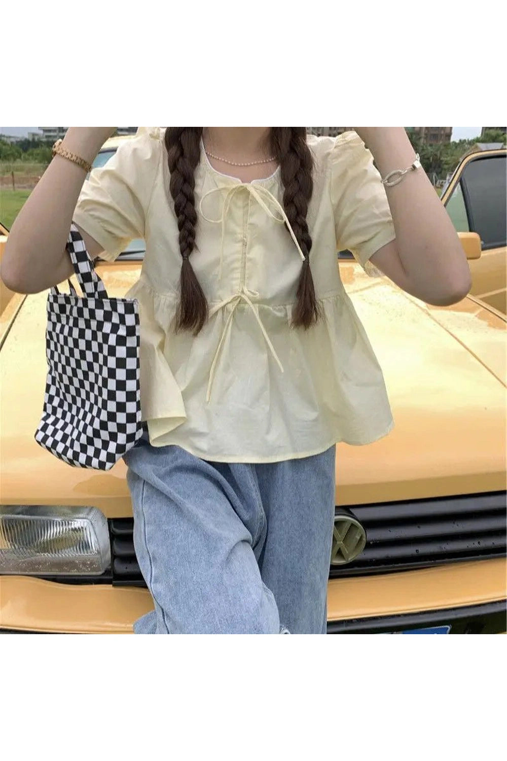 Coquette Ruffles Lace-up Blouse Shoptery