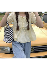 Coquette Ruffles Lace-up Blouse Shoptery