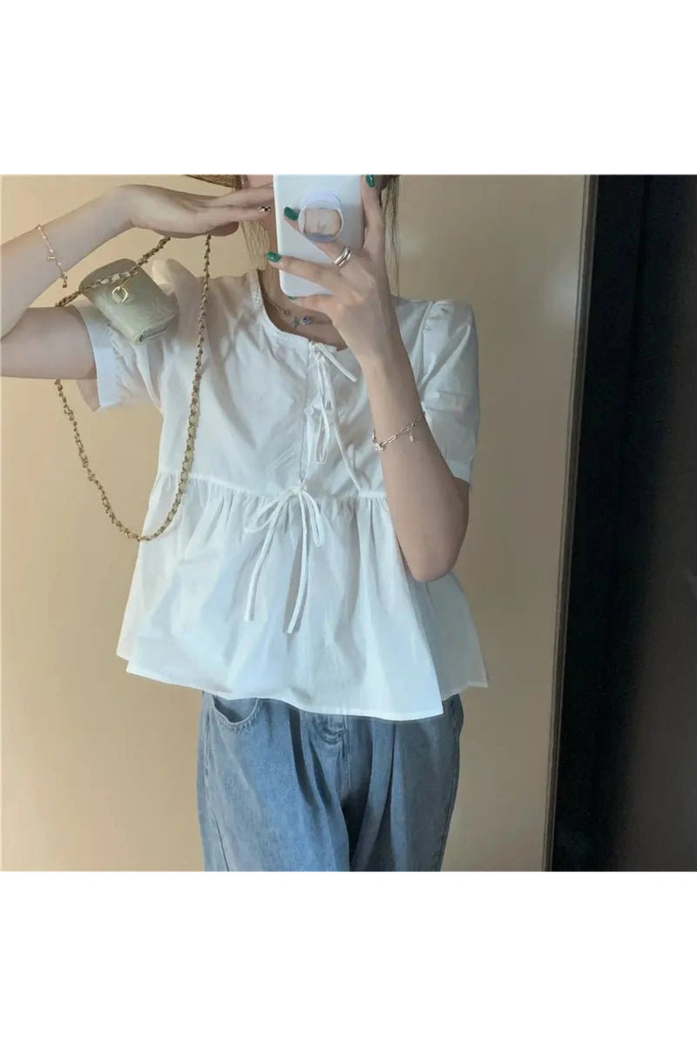 Coquette Ruffles Lace-up Blouse Shoptery