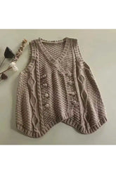 Retro Rustic Cable Knit Button Vest apricot One Size Shoptery