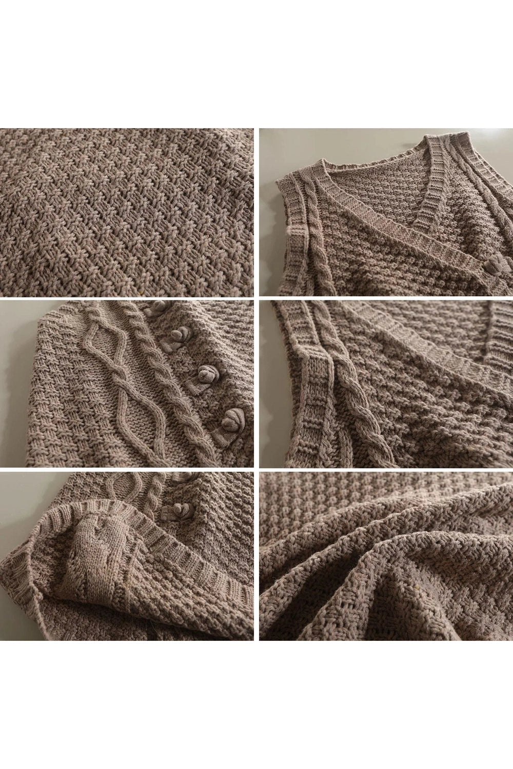 Retro Rustic Cable Knit Button Vest Shoptery