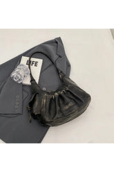 Y2k Rustic Ruched Shoulder Bag black 30cmx18cmx12cm Shoptery